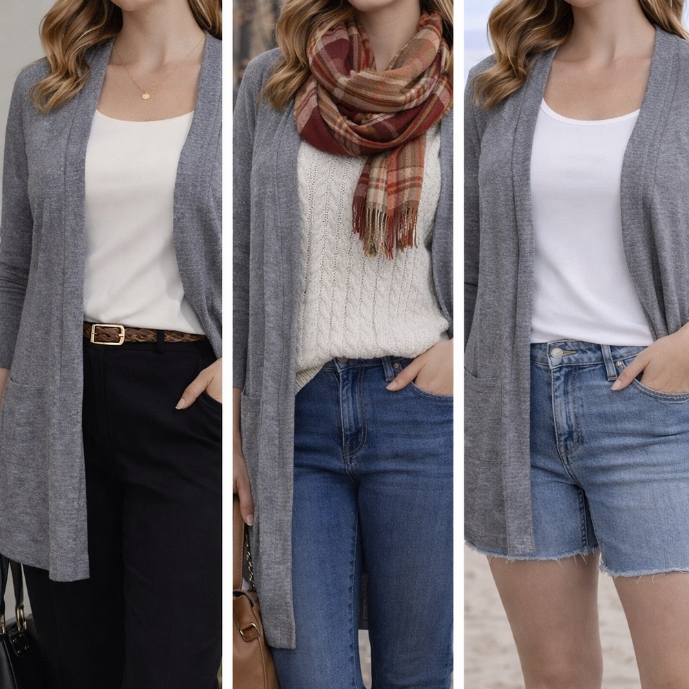 Another Reason Blue Gray Open Front‎ Cardigan Medium Lightweight Long Sleeve